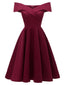 Weinrot 1950er Solide Schulterfrei Swing Kleid