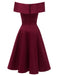 Weinrot 1950er Solide Schulterfrei Swing Kleid