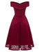 WEINROT 1950ER SCHULTERFREI BLUMEN SPITZE SWING KLEID