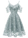 1950ER SPITZE SCHULTER RÜSCHEN BLUMEN KLEID