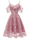 1950ER SPITZE SCHULTER RÜSCHEN BLUMEN KLEID