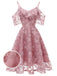1950ER SPITZE SCHULTER RÜSCHEN BLUMEN KLEID