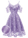 1950ER SPITZE SCHULTER RÜSCHEN BLUMEN KLEID