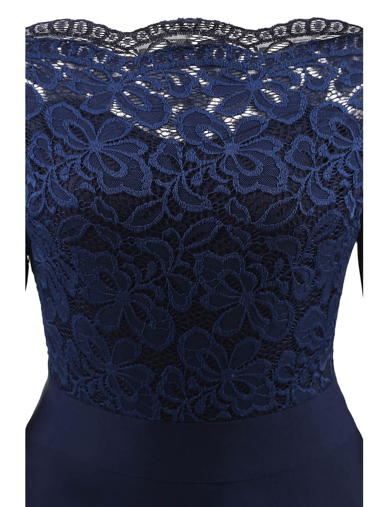 Weinrot 1950ER SPITZE SCHULTERFREIES KLEID