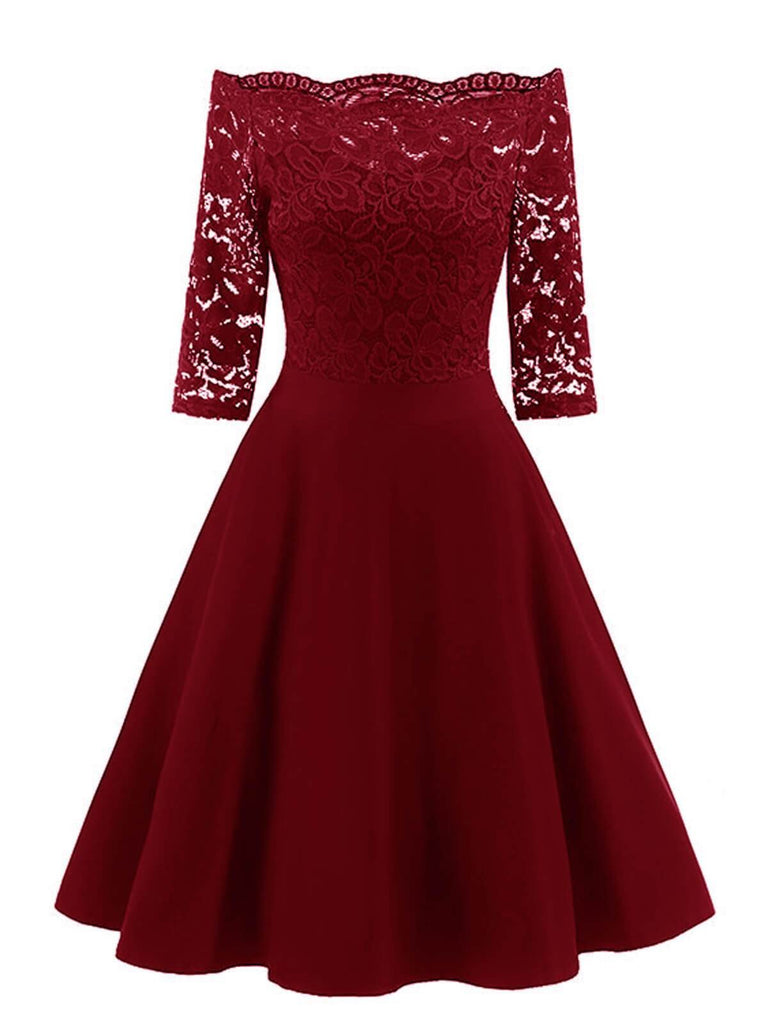 [PRE-SALE] [PLUS SIZE] 1950S LACE OFF SHOULDER DRESS