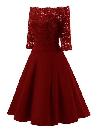 [PRE-SALE] [PLUS SIZE] 1950S LACE OFF SHOULDER DRESS