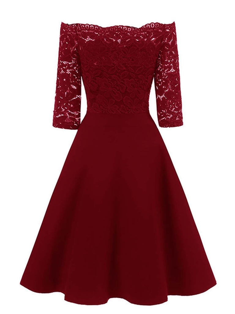[PRE-SALE] [PLUS SIZE] 1950S LACE OFF SHOULDER DRESS