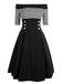 SCHWARZ 1950ER STREIFEN SCHULTERFREIES KLEID