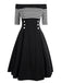 1950ER STREIFEN SCHULTERFREI PATCHWORK SWING KLEID