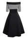 SCHWARZ 1950ER STREIFEN SCHULTERFREIES KLEID