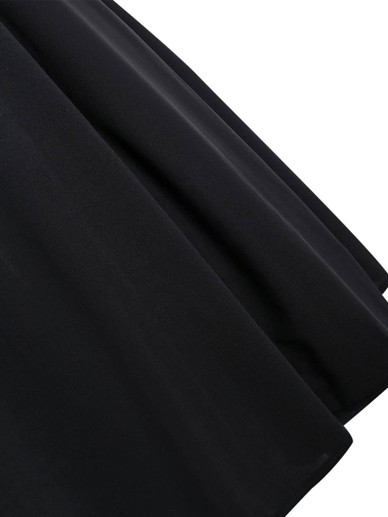 SCHWARZ 1950ER STREIFEN SCHULTERFREIES KLEID