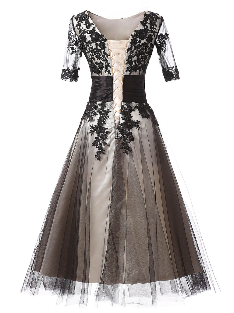 SCHWARZ 1950ER SPITZE HOHE TAILLE KLEID