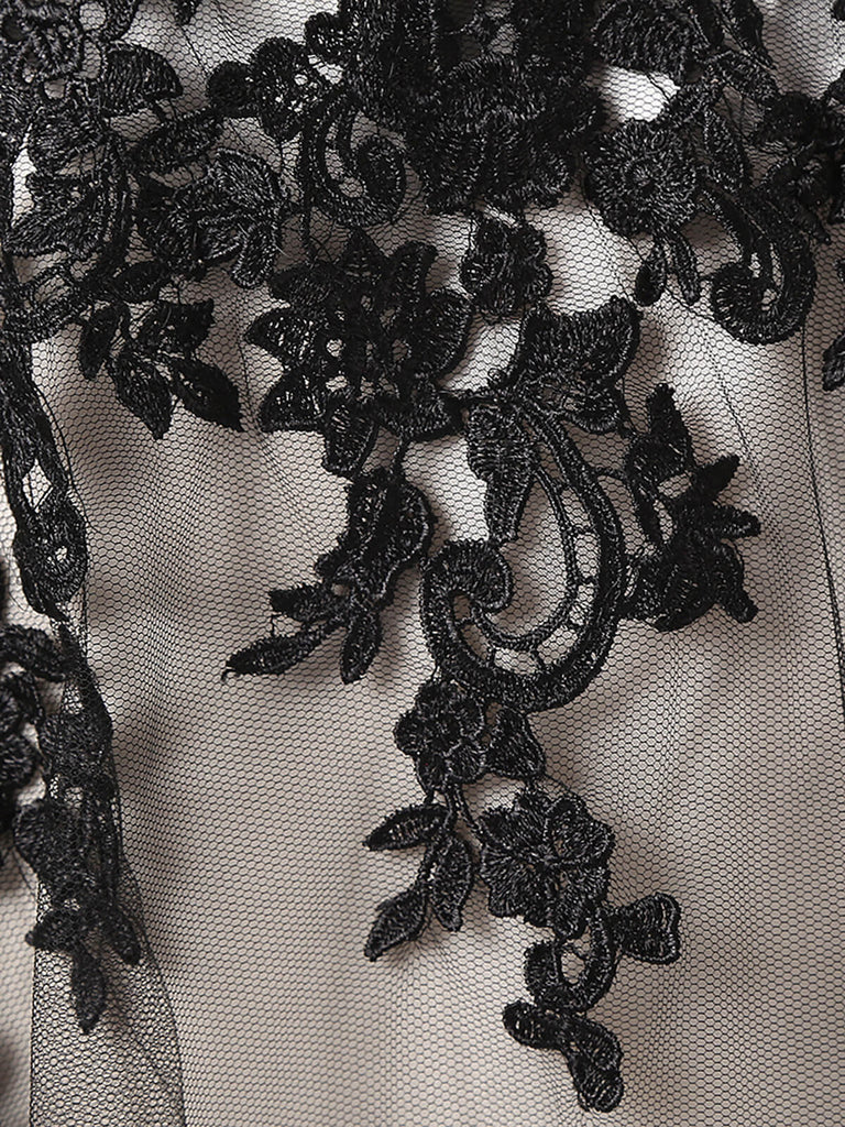 SCHWARZ 1950ER SPITZE HOHE TAILLE KLEID