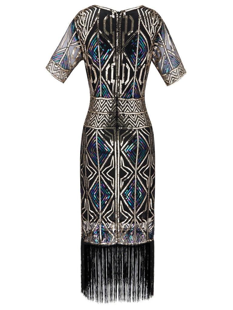 WEINROT 1920ER HALBE ÄRMEL PAILLETTEN FRANSEN KLEID