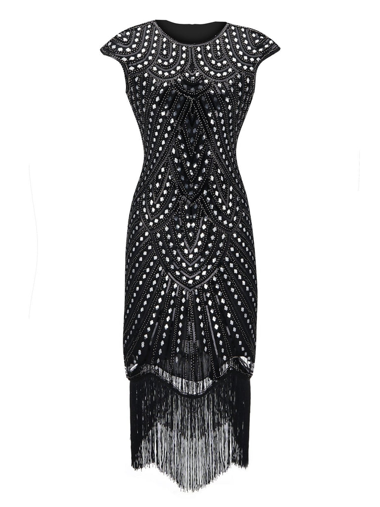 HELLGRAU 1920ER PAILLETTEN FRANSEN FLAPPER KLEID