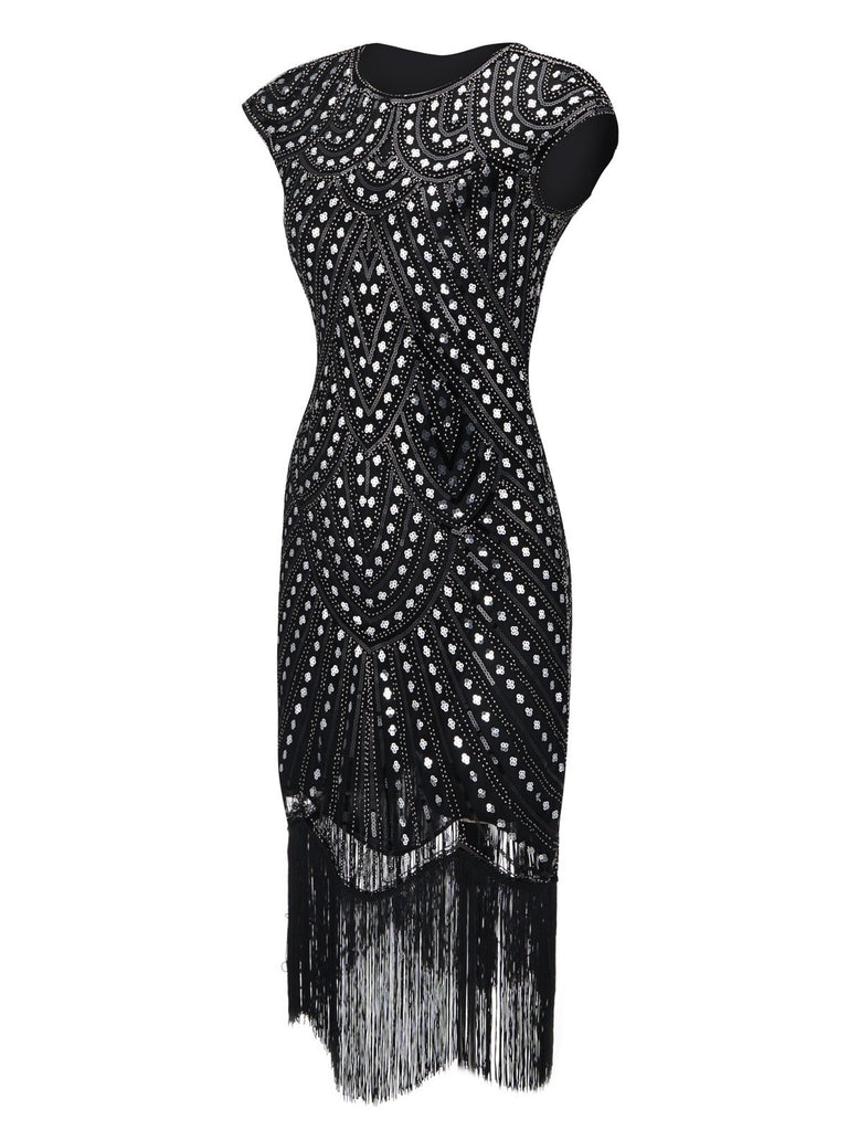 HELLGRAU 1920ER PAILLETTEN FRANSEN FLAPPER KLEID