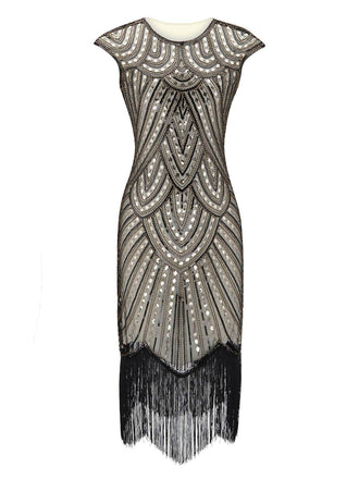 HELLGRAU 1920ER PAILLETTEN FRANSEN FLAPPER KLEID