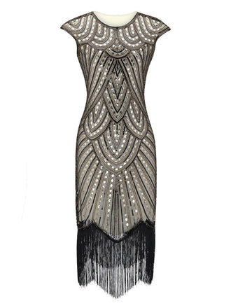 HELLGRAU 1920ER PAILLETTEN FRANSEN FLAPPER KLEID