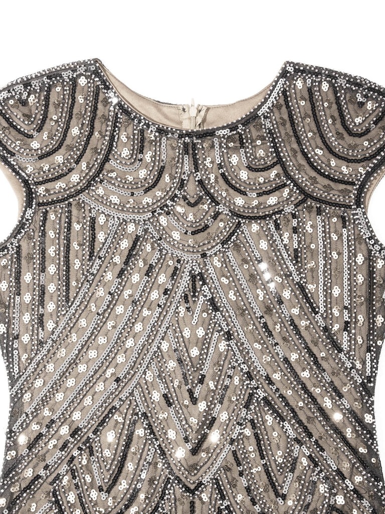 HELLGRAU 1920ER PAILLETTEN FRANSEN FLAPPER KLEID