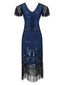 BLAU 1920ER VINTAGE FRANSEN FLAPPER KLEID