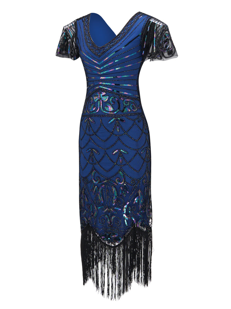 BLAU 1920ER VINTAGE FRANSEN FLAPPER KLEID