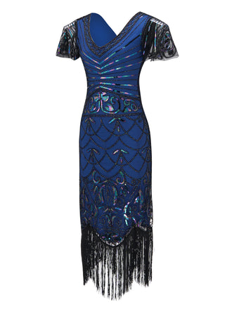 BLAU 1920ER VINTAGE FRANSEN FLAPPER KLEID
