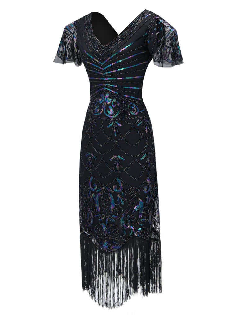 SCHWARZ 1920ER VINTAGE FRANSEN FLAPPER KLEID