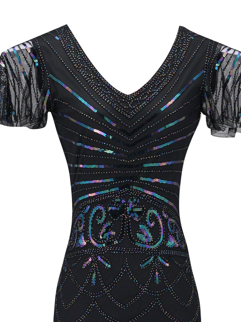 SCHWARZ 1920ER VINTAGE FRANSEN FLAPPER KLEID