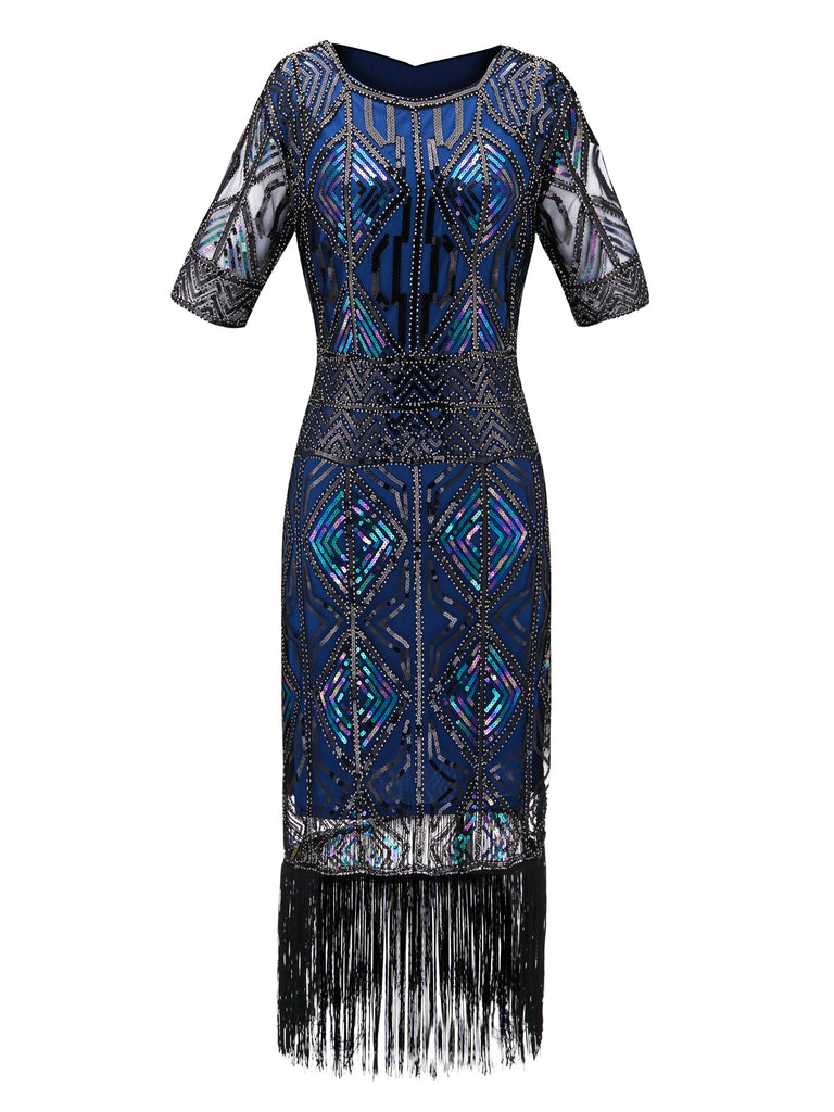 WEINROT 1920ER HALBE ÄRMEL PAILLETTEN FRANSEN KLEID