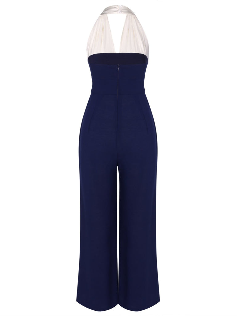 JUMPSUIT MIT NECKHOLDER BLAU UND WEIß