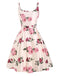 ROSA 1950ER SPAGHETTE BLUMEN HOHE TAILLE SWING KLEID