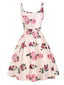 ROSA 1950ER SPAGHETTE BLUMEN HOHE TAILLE SWING KLEID