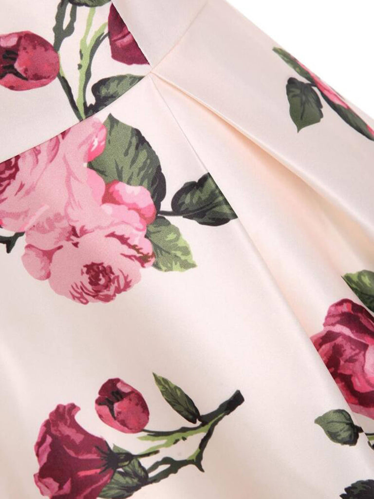 ROSA 1950ER SPAGHETTE BLUMEN HOHE TAILLE SWING KLEID