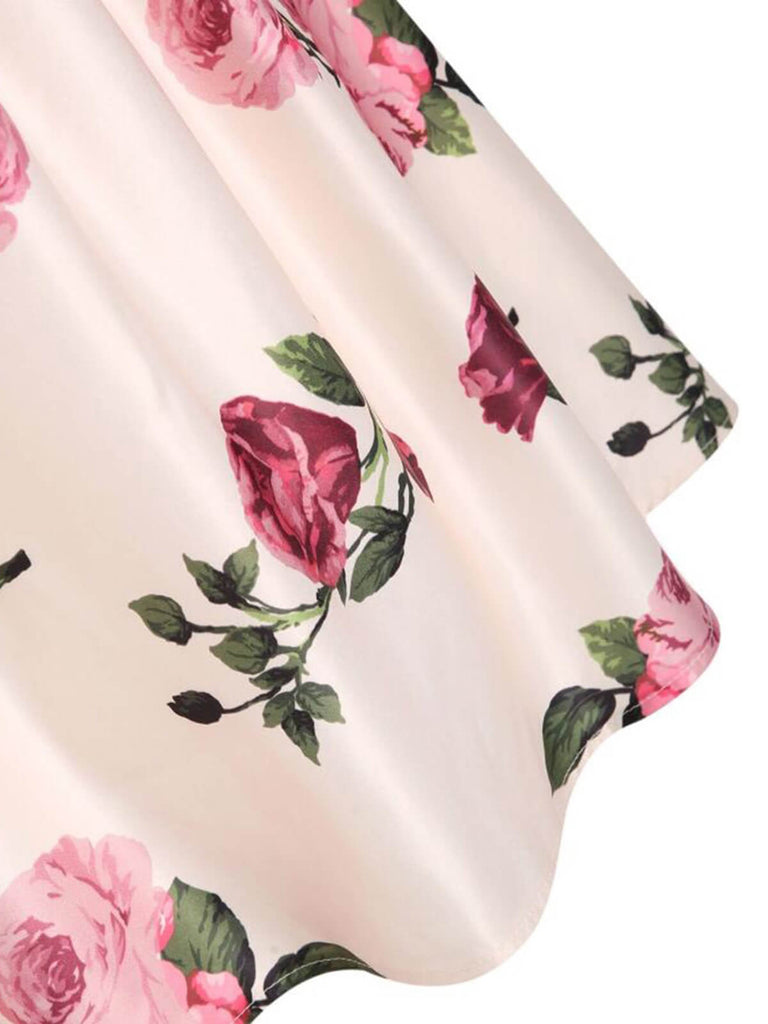 ROSA 1950ER SPAGHETTE BLUMEN HOHE TAILLE SWING KLEID