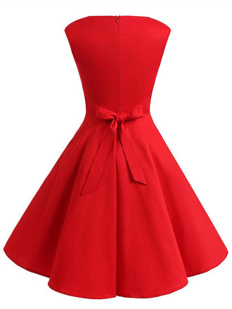 Rot 1950er Bogen Herzförmiger Hals Swing Party Kleid