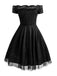 GROSS 1950ER SPITZE SCHULTERFREI BLUMEN SWING KLEID