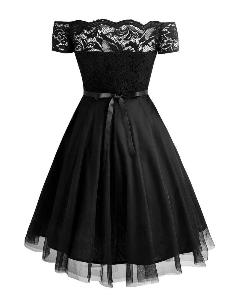 GROSS 1950ER SPITZE SCHULTERFREI BLUMEN SWING KLEID