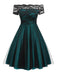 GROSS 1950ER SPITZE SCHULTERFREI BLUMEN SWING KLEID