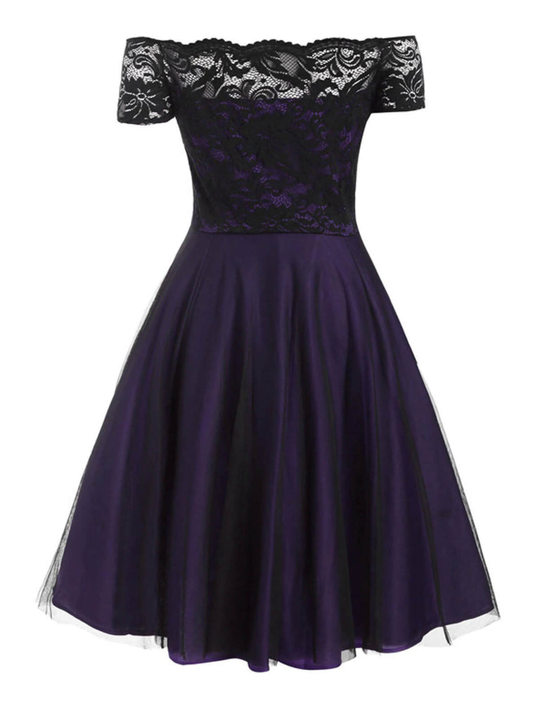 GROSS 1950ER SPITZE SCHULTERFREI BLUMEN SWING KLEID