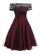 GROSS 1950ER SPITZE SCHULTERFREI BLUMEN SWING KLEID