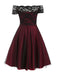 GROSS 1950ER SPITZE SCHULTERFREI BLUMEN SWING KLEID