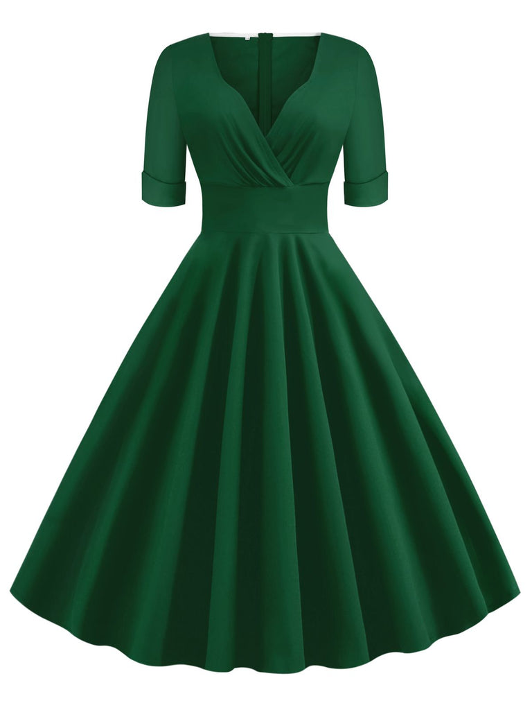 Weinrot 1950ER HOHE TAILLE V-AUSSCHNITT SWING KLEID