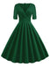 Grün 1950ER HOHE TAILLE V-AUSSCHNITT SWING KLEID