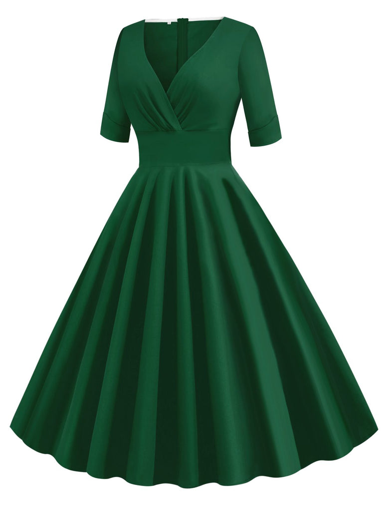 Weinrot 1950ER HOHE TAILLE V-AUSSCHNITT SWING KLEID