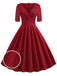 Grün 1950ER HOHE TAILLE V-AUSSCHNITT SWING KLEID