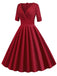 Weinrot 1950ER HOHE TAILLE V-AUSSCHNITT SWING KLEID