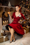 Weinrot 1950ER HOHE TAILLE V-AUSSCHNITT SWING KLEID