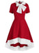 Grün 1950er Weihnachten Bogen Kragen Swing Kleid