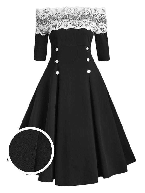 1950ER SCHULTERFREI SPITZE HALBE ÄRMEL KLEID