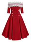 1950ER SCHULTERFREI SPITZE HALBE ÄRMEL KLEID